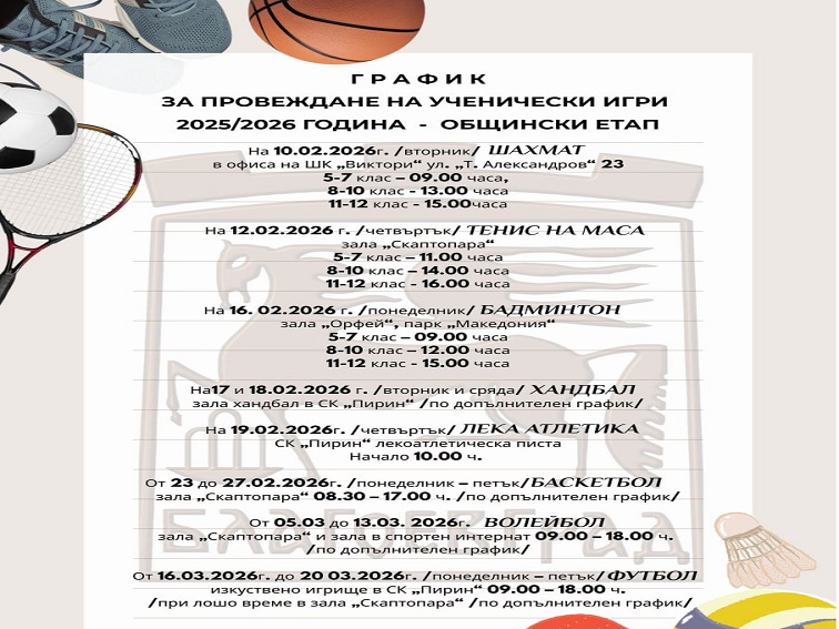 191 отбора от Благоевград се включват в „Ученически игри 2024/2025“