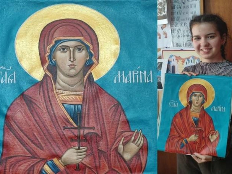 15-годишна иконописка дарява ръчно изработена хоругва на храм „Св. Марина“