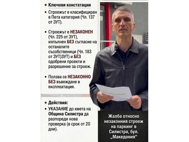 РДНСК: Строежът на паркинга на бул. „Македония“ в Силистра е незаконен