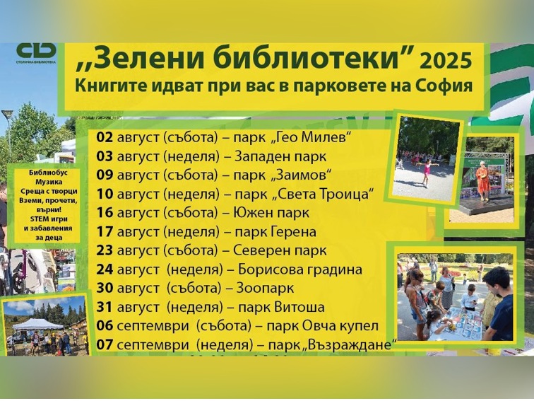 Зелени Библиотеки в парковете на София – 2025: Лятно четене и култура на открито
