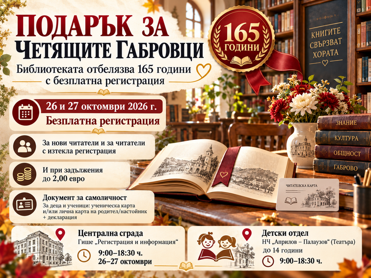 165 години сред книгите - библиотеката в Габрово подарява безплатни читателски карти
