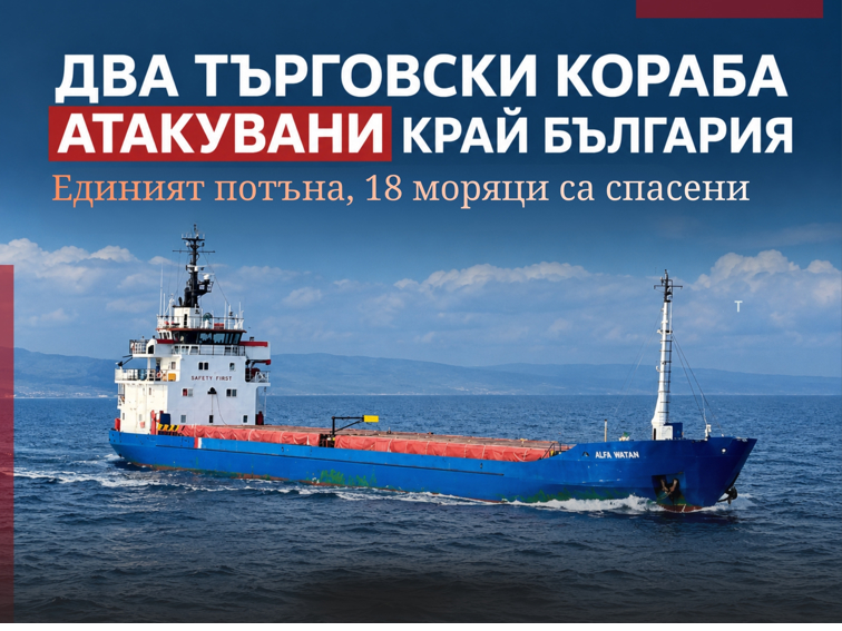 Два търговски кораба са атакувани край България: единият потъна, 18 моряци са спасени