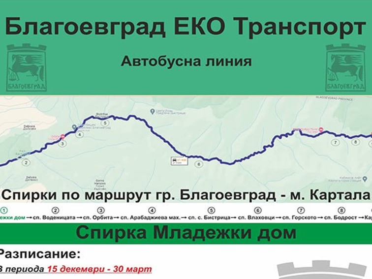 Автобусът за линия Благоевград - Картала вече разполага с багажник за колела