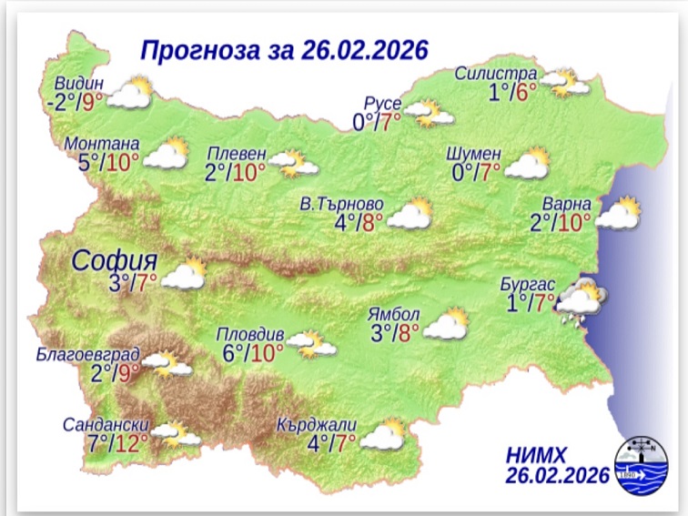 Прогноза за 26 февруари