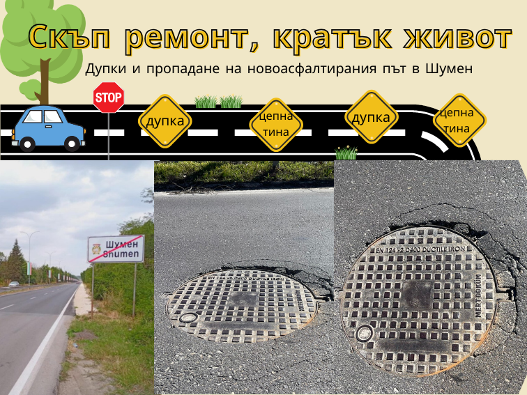 Дупки и пропадане на новоасфалтирания път в Шумен: Скъп ремонт, кратък живот